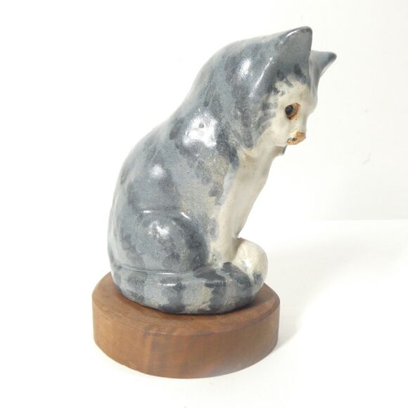Cat Figurine Heavy Ceramic Stoneware Sculpture MCM - Picture 5 of 9